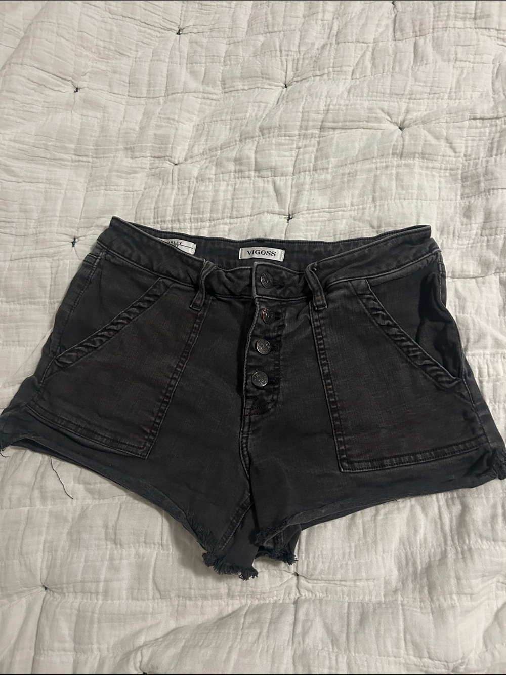 Vigoss Black High-Rise Button-Front Denim Shorts